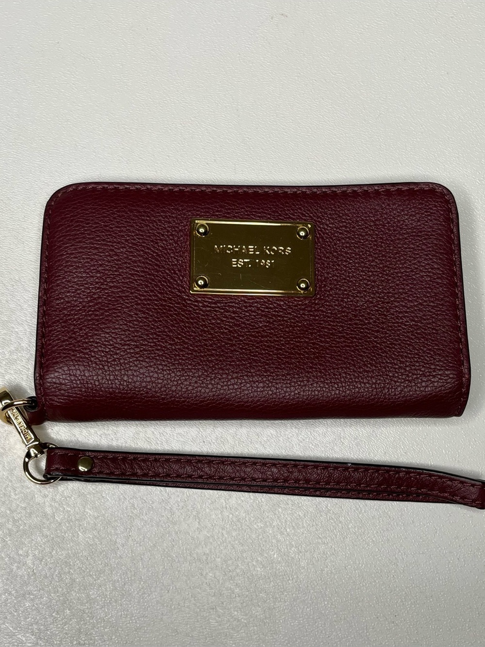 Michael Kors Burgandy Pebbled Leather Wristlet Wallet